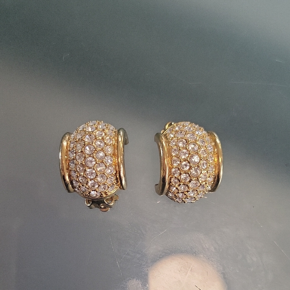 Swarovski Gold Clip On Earrings